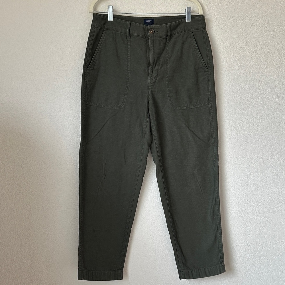 J.Crew Olive Utility Chore Pants Womens Size 8 Cotton Straight Leg